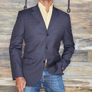 Canali Made in Italy Super 120's Wool Dual Vent Black Striped Blazer Jacket 38R